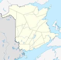Mapa konturowa Nowego Brunszwiku, po prawej znajduje się punkt z opisem „Moncton”