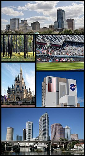 Central Florida Images top from bottom, left to right: Orlando Skyline, Ocala National Forest, Daytona International Speedway, Walt Disney World, Kennedy Space Center, Tampa Skyline