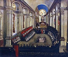 The Council of Trent (1545-63) sitting in the Basilica di Santa Maria Maggiore. The Roman Inquisition suspected Galileo of violating the decrees of the council. Museo Diocesano Tridentino, Trento. Council of Trent.JPG