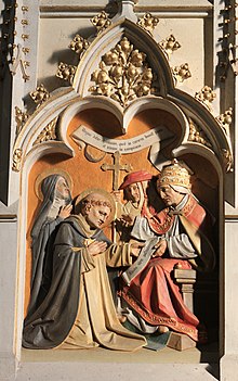 Aquinas presenting Lauda Sion to the Pope Friesach - Dominikanerkirche - Hochaltar - Hl Thomas von Aquin1.jpg