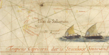 איי שלמה במפת האוקיינוס השקט של הסל חריץ משנת 1622