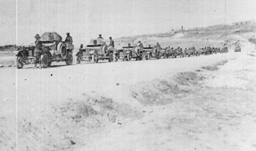 La 12a bateria motoritzada de vehicles lleugers i la 7a patrulla de vehicles lleugers junt amb la 5a Brigada de Cavalleria per la carretera al nord d'Alep