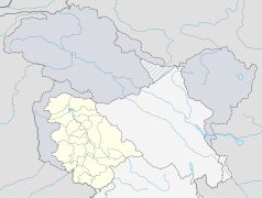 Mapa konturowa Dżammu i Kaszmiru, na dole nieco na lewo znajduje się punkt z opisem „Kathua”