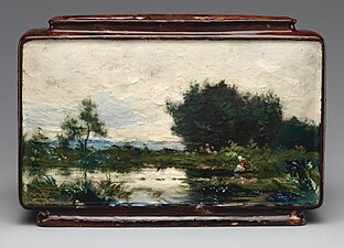 Jardinière décorée d'un paysage réalisé par Émile-Justin Merlot pour Haviland vers 1880, Metropolitan Museum of Art, New York.