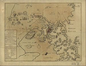 1775 kort af slaget ved Lexington og Concord samt Belejringen af Boston.