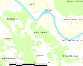 Mapa obce Allas-les-Mines