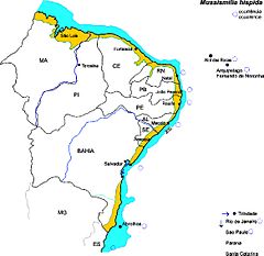 Área de distribuição da espécie no litoral brasileiro