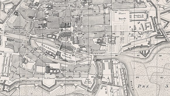 Détail du plan de Metz en 1858 de Fietta Frères