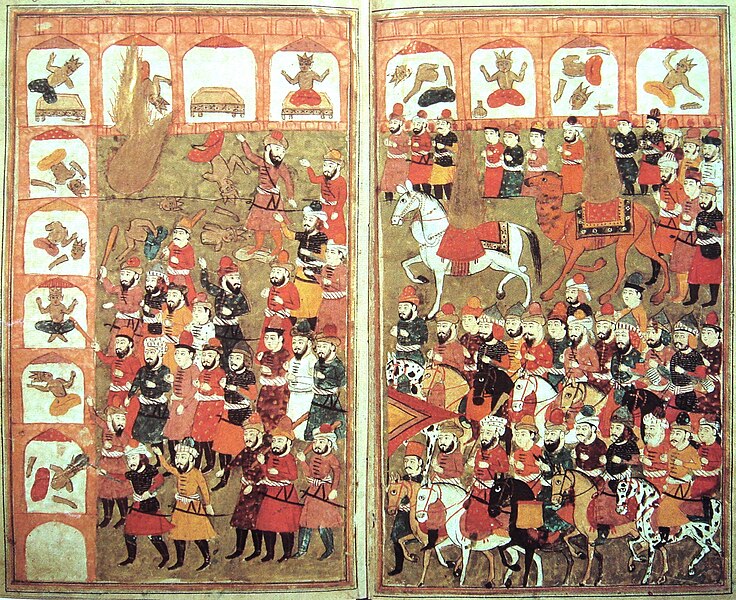 Eighteenth-century Persian depiction of Islam on the march, with Muhammad piously depicted only as a flame destroying idols.