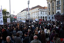 A crowd of protestors in Congress Square, Ljubljana, Slovenia, on 15 October 2011 Occupy Ljubljana crowd 1.jpg