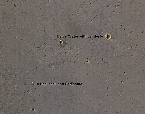 Opportunity rover's landing site (HiRISE; MRO; April 8, 2015). PIA21494-MarsRoverOpportunity-LandingSite-20150408.jpg