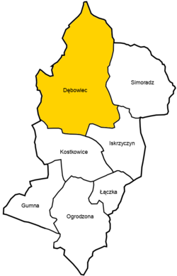 Location of Dębowiec within Gmina Dębowiec