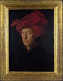 Posible autorretrato de Jan van Eyck (1433) con el chaperón recogido como un turbante (se ha propuesto que para pintar con comodidad).[1]​