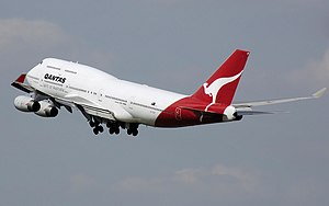 A Qantas Boeing 747 with the kangaroo livery o...