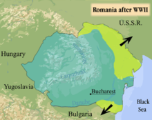 Map of Romania after World War II indicating lost territories. Romania WWII.png
