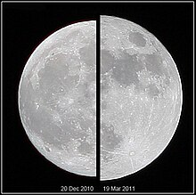 Deux images coupées à la moitié de Lune mises côte à côte. Celle de droite est légèrement plus grande.