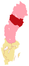 Förvaltningsrättens domkrets (rött) samt den kammarrätt den faller under (ljusrosa).