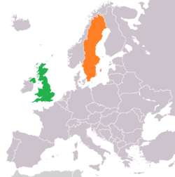 Карта с указанием местоположения Соединенного Королевства и Швеции
