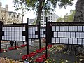 Noticeboards with guides to the plots on the Field of Remembrance at Westminster