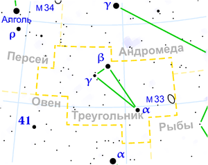 Местоположение α Tri в созвездии