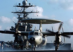 VAW-126 E-2C launches from USS Harry S. Truman US Navy 041210-N-4308O-191 An E-2C Hawkeye assigned to the Seahawks of Carrier Airborne Early Warning Squadron One Two Six (VAW-126), launches from the flight deck of the Nimitz-class aircraft carrier USS Harry S. Truman (CVN 7.jpg