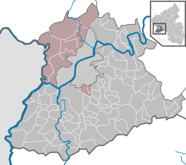 Lokaasje fan 'e ferbânsgemeente Trier-Land (rôze) yn 'e lânkring Trier-Saarburg