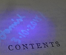 Written text with UV ink
