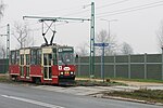 Een Konstal 105Na-tram in Zabrze op lijn 1.