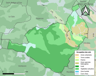 Carte en couleurs présentant l'occupation des sols.