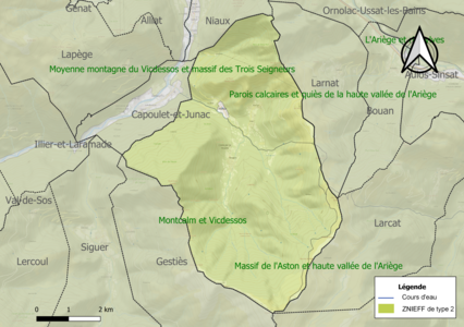 Carte des ZNIEFF de type 2 sur la commune.