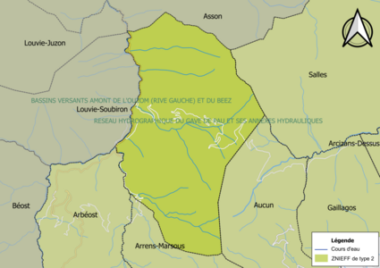 Carte des ZNIEFF de type 2 sur la commune.