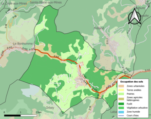 Carte en couleurs présentant l'occupation des sols.