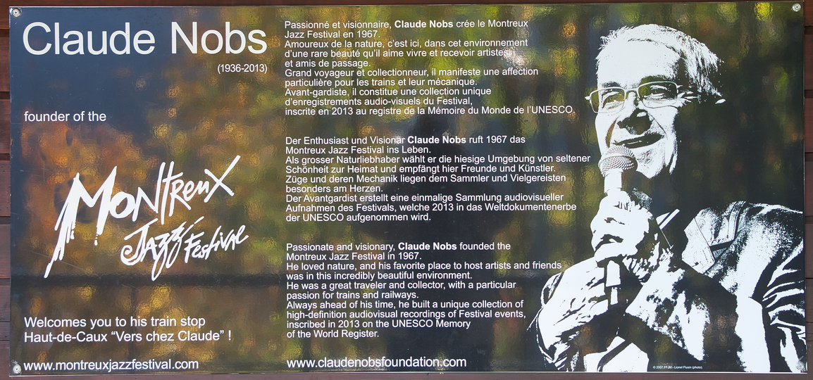 Affiche Claude Nobs an der Bahnstation Haut-de-Caux