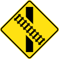 (W7-9) Railway Level Crossing on Road ahead (skewed) (right)