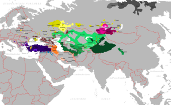 Distribution of Turkic languages in Eurasia Carte peuples turcs.png