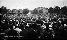 Protest against police brutality after the eviction of unemployed demonstrators occupying the Post Office in Vancouver, Canada, 1938 Citizens protest police terror.jpg