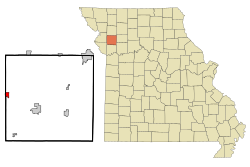 高爾在克林頓縣及密蘇里州的位置（以紅色標示）