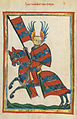 Ridder Walther von Metze på hest med heraldisk skaberakk, tidlig 1300-tall