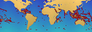 Locations of coral reefs