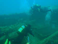 Divers over the waist deck