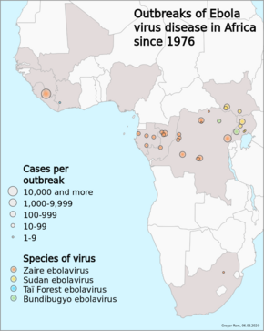 Cases of Ebola fever in Africa since 1976 Ebolafalle bis einschliesslich 2020 english.png