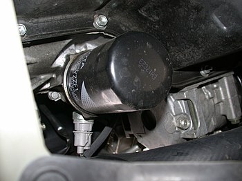 Oil filter for motor oil in an automobile.