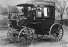 First motor bus in history: the Benz Omnibus, built in 1895 for the Netphener bus company Erster Benzin-Omnibus der Welt.jpg