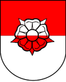 Troncato di rosso e d'argento, alla rosa dell'uno all'altro (Fresens, Svizzera)