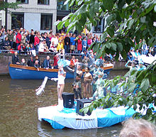 Amsterdam's pride parade is held in its canals Gay pride amsterdam.jpg