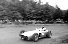 Juan Manuel Fangio at the wheel of the W196 at the Nurburgring during the 1954 German Grand Prix Grosser Preis von Europa -1954 Nurburgring, Juan Manuel Fangio, Mercedes (3)x.JPG