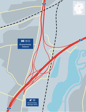 Übersichtskarte Autobahndreieck Braunschweig-Südwest