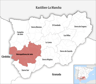 Die Lage der Comarca Metropolitana de Jaén in der Provinz Jaén