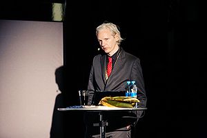 English: Julian Assange at New Media Days 09 i...