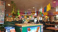 Photograph of the colorful interior of a restaurant